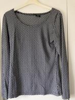 Te koop: damesshirt met print wit/donkerblauw, lange mouw., Kleding | Dames, T-shirts, Ophalen of Verzenden, Zo goed als nieuw