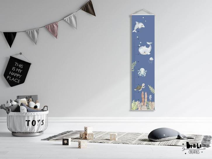 Groeimeter Dieren in de Oceaan Blauw Little Dreamzzz, Kinderen en Baby's, Kinderkamer | Inrichting en Decoratie, Nieuw, Wanddecoratie