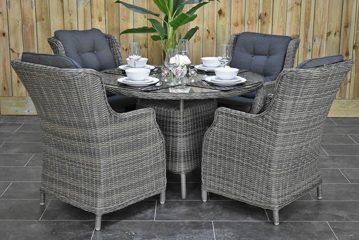 Brasil Ronde Tafel 120 met 4 Darwin Dining Tuinstoelen WINTE, Tuin en Terras, Tuinsets en Loungesets, Nieuw, Tuinset, Wicker, 4 zitplaatsen