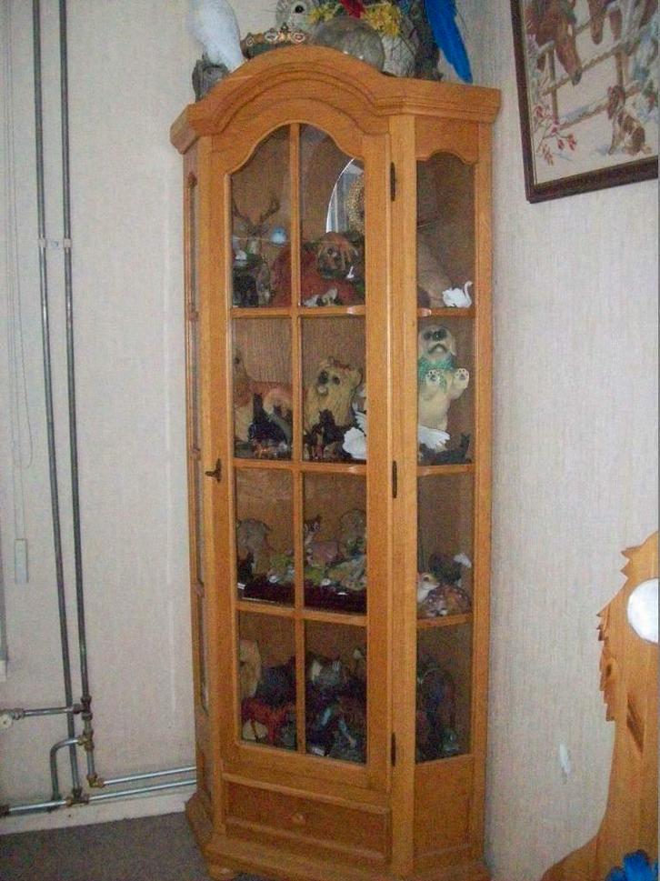 Hoek Vitrinekast met lade Blank eiken, Huis en Inrichting, Kasten | Vitrinekasten, Gebruikt, 150 tot 200 cm, 50 tot 100 cm, 25 tot 50 cm