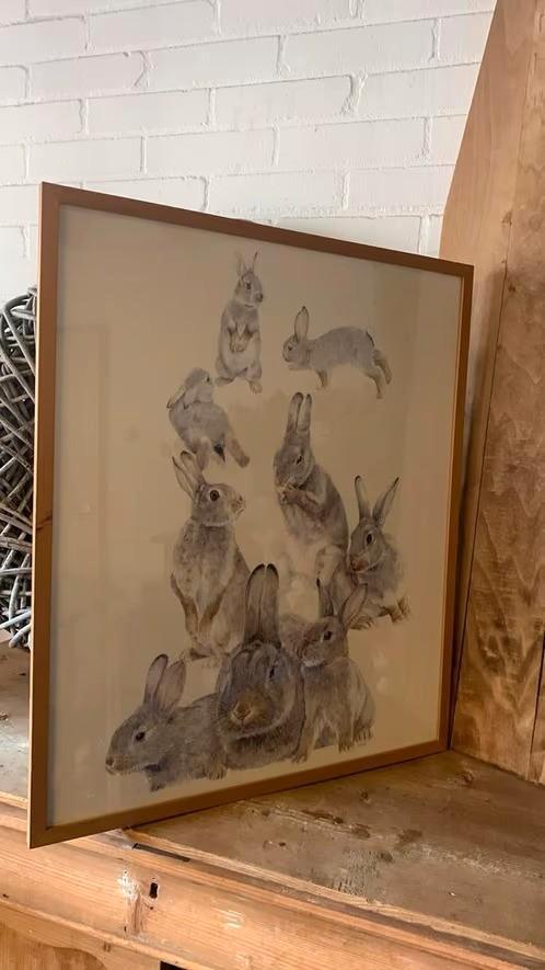 Duinkonijnen van Eke van Mansveldt, ingelijst, Antiek en Kunst, Kunst | Tekeningen en Foto's, Ophalen
