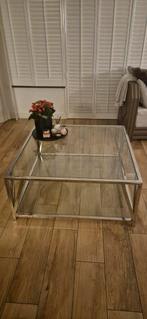 Chrome Glazen Salontafel, Huis en Inrichting, Tafels | Salontafels, Vierkant, Ophalen of Verzenden, Zo goed als nieuw, Glas