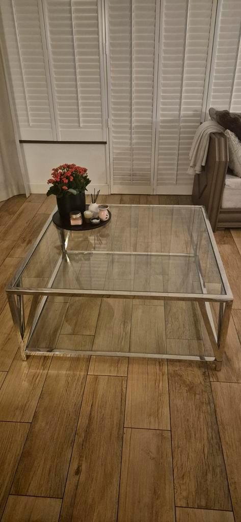 Chrome Glazen Salontafel, Huis en Inrichting, Tafels | Salontafels, Zo goed als nieuw, Minder dan 50 cm, 100 tot 150 cm, 100 tot 150 cm