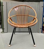 Rotan stoel met zwarte poten - vintage retro bamboe, Gebruikt, Vintage, Bruin, Eén