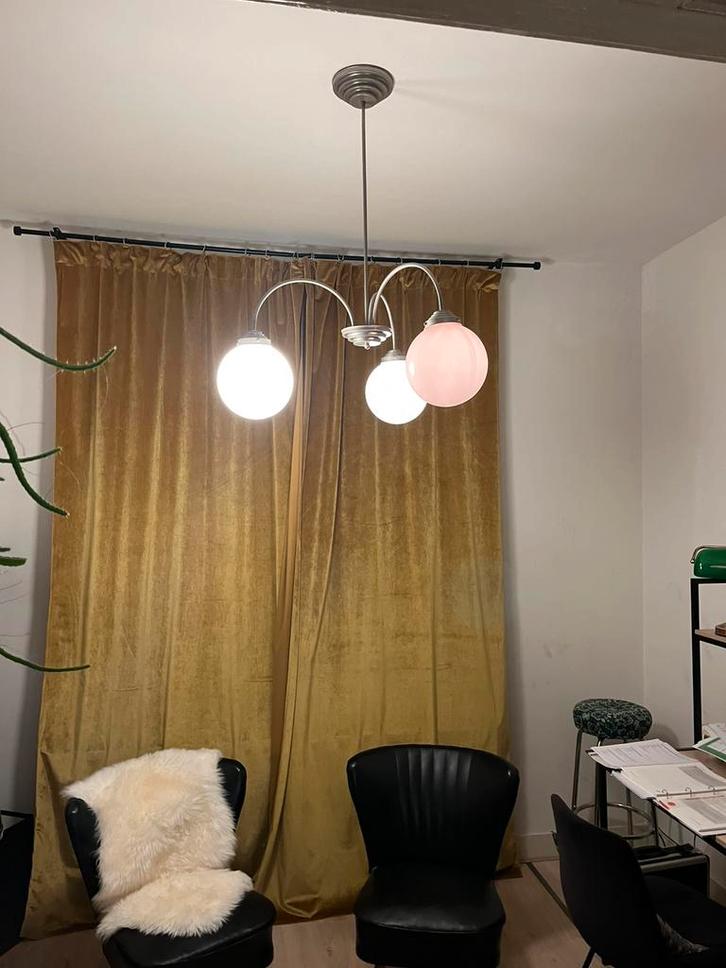 Messing artdeco stijl lamp, Huis en Inrichting, Lampen | Hanglampen, Gebruikt, Minder dan 50 cm, Glas, Ophalen