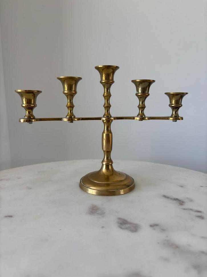 Vintage messing kandelaar met 5 armen, Antiek en Kunst, Antiek | Kandelaars, Overige materialen, Ophalen of Verzenden