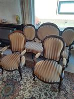 Klassiek antiek bankstel bank met stoelen beige gestoken, Ophalen