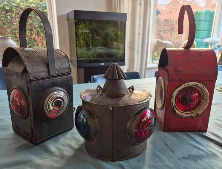 Drie spoorweglampen of sein lampen., Verzamelen, Spoorwegen en Tramwegen, Gebruikt, Trein, Overige typen, Ophalen of Verzenden