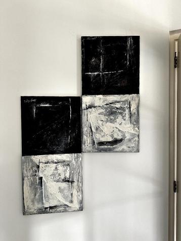 2 zwart wit olieverf schilderijen van Ingrid Voigt