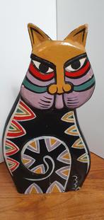 Houten beeld van een kat jaren zeventig., Antiek en Kunst, Kunst | Designobjecten, Ophalen of Verzenden