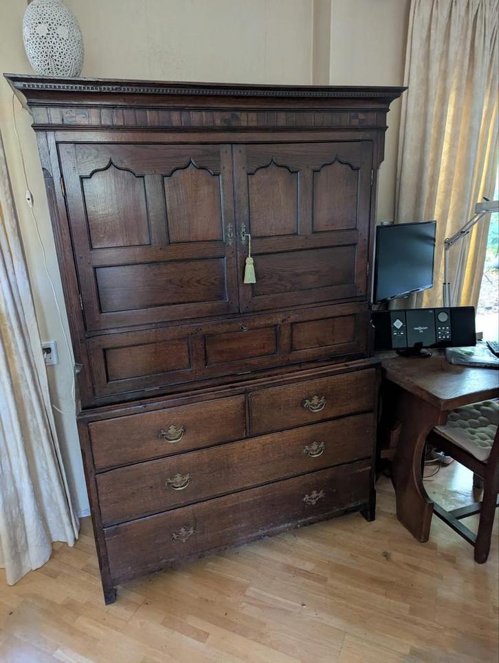 Antieke kast met lades en vitrine, Antiek en Kunst, Antiek | Meubels | Kasten, Ophalen of Verzenden