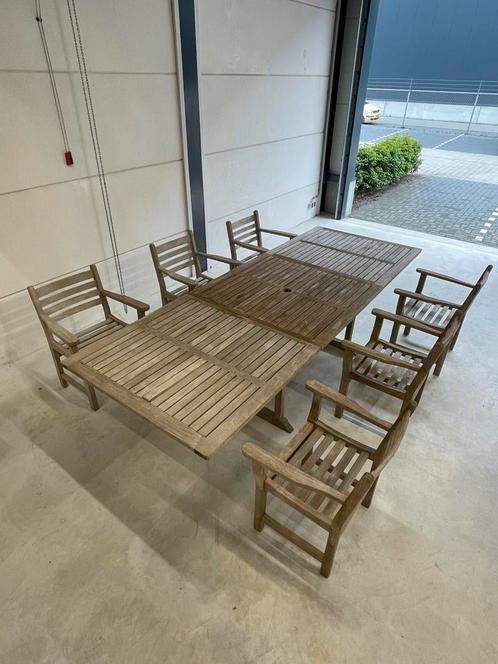 Royal Arrow teakhouten tuinset, Tuin en Terras, Tuinsets en Loungesets, Gebruikt, Tuinset, Teakhout, 6 zitplaatsen, Eettafel, Stoel