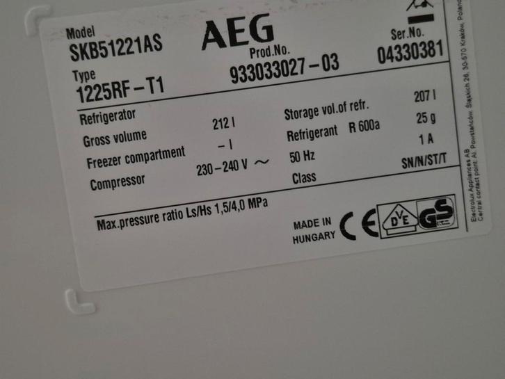 Te koop inbouw koelkast AEG A++, Witgoed en Apparatuur, Koelkasten en IJskasten, Zo goed als nieuw, Zonder vriesvak, 200 liter of meer