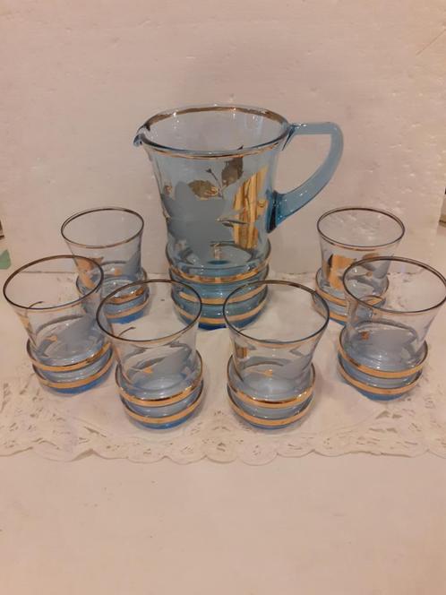 Boheems glas - Czechslovakia - mooie kan met 6 glazen, Antiek en Kunst, Antiek | Glas en Kristal, Ophalen of Verzenden