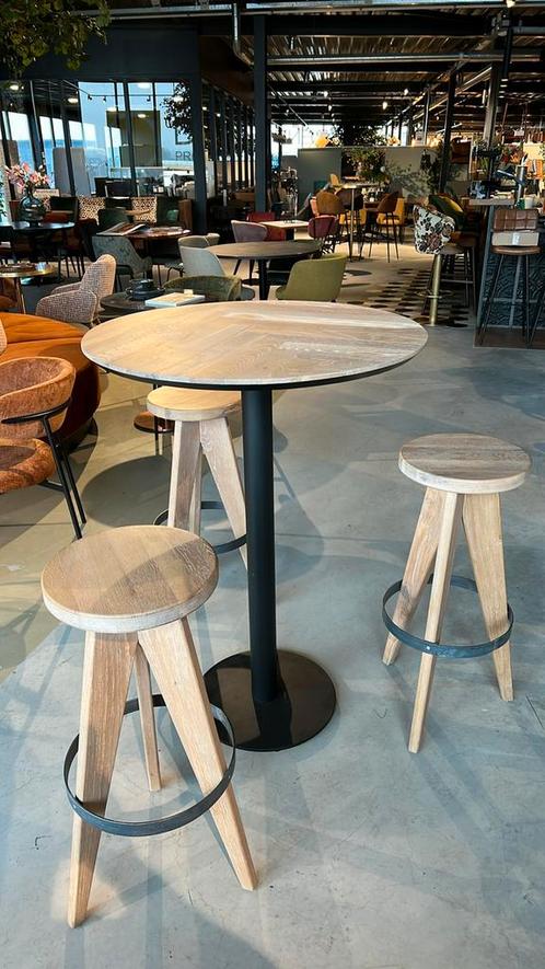 Statafel Visgraad Eikenhout | 80 Diameter | Verjongd, Huis en Inrichting, Tafels | Statafels, Nieuw, Ophalen of Verzenden