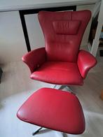 Montel Relaxfauteuil Leer Rood + Voetenbank, Huis en Inrichting, Fauteuils, Ophalen, Gebruikt, 50 tot 75 cm, Leer