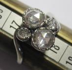 Diamant ring circa 1900 roosdiamant witgouden toi et moi, Ophalen, Ring, Met edelsteen