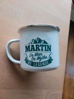 Emaille beker met naam Martin; groene text erop, Huis en Inrichting, Keuken | Servies, Overige materialen, Gebruikt, Ophalen of Verzenden