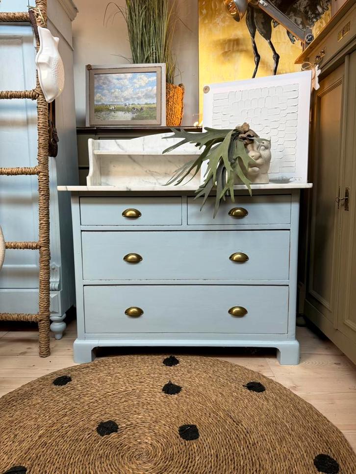 Marmeren commode vintage ladekast dressoir babykamer blauw, Kinderen en Baby's, Kinderkamer | Commodes en Kasten, Zo goed als nieuw