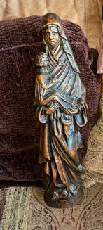 Antiek Zwaar Eikenhouten Beeld Maria met Kindje Jezus, Ophalen of Verzenden