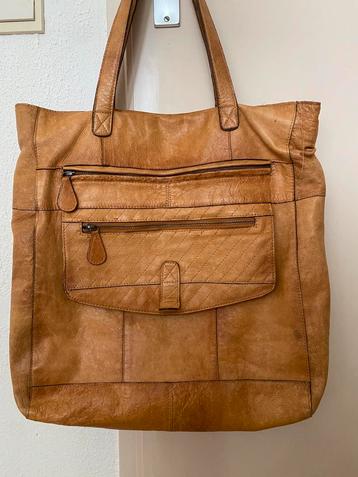 Leren schoudertas shopper Pieces licht cognac kleur beschikbaar voor biedingen
