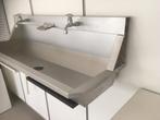 Industriële Wasbak, Wastafel in aluminium 120x42x37cm, Doe-het-zelf en Verbouw, Sanitair, Ophalen, Zo goed als nieuw, Chroom, Wastafel