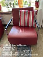 Harvink Alowa fauteuil rood / wijnrood leer met kussen, Huis en Inrichting, Ophalen, 75 tot 100 cm, Metaal, 50 tot 75 cm