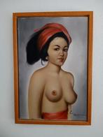 Bijzonder mooi schilderij uit Bali van topless balinese., Ophalen of Verzenden