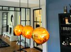 Unieke hanglamp met 3 gouden druppel glas bollen, Huis en Inrichting, Lampen | Hanglampen, Glas, Ophalen of Verzenden, Zo goed als nieuw