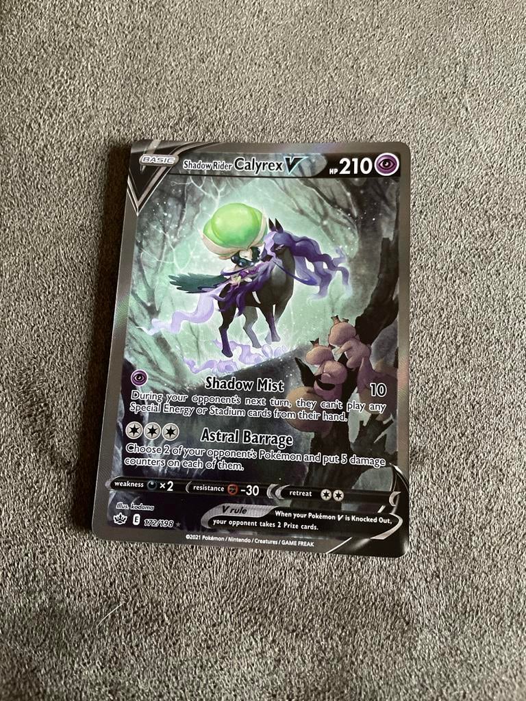 Shadow Rider Calyrex Pokemonkaart + Sleeve, Hobby en Vrije tijd, Verzamelkaartspellen | Pokémon, Zo goed als nieuw, Losse kaart