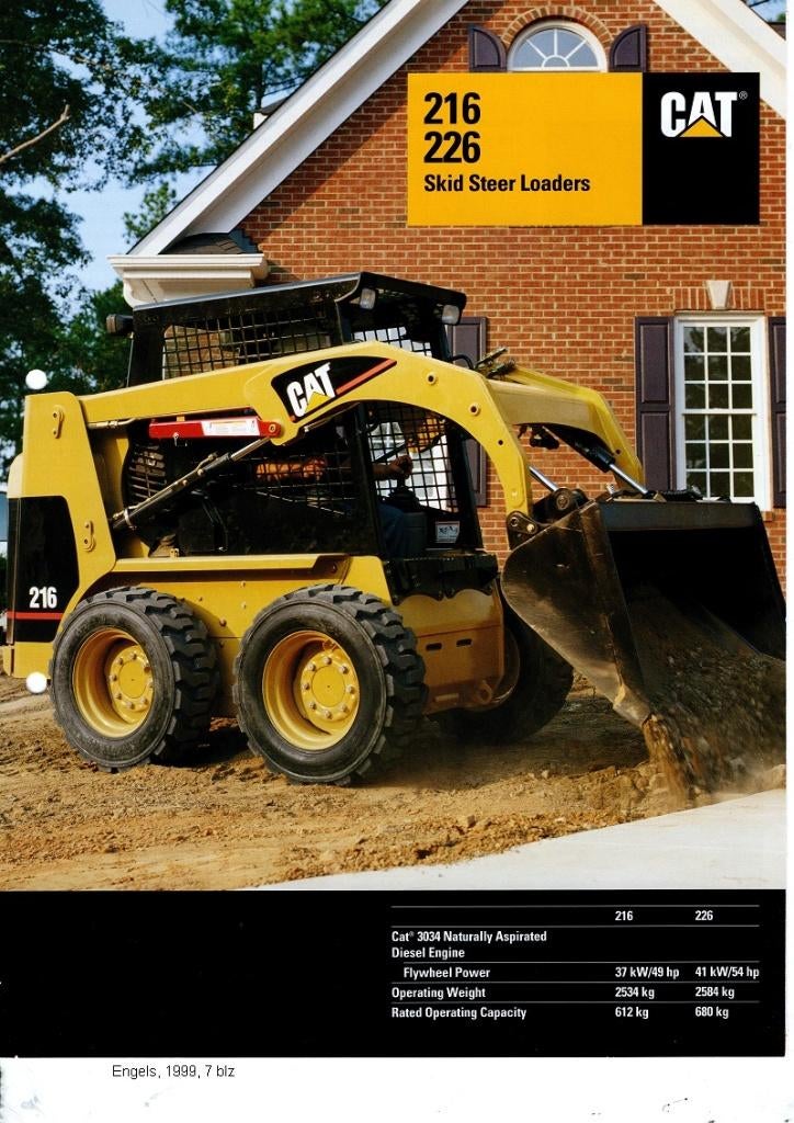 CAT, 216-226 Skid Steer Loaders, officiële brochure 1999, Ophalen of Verzenden, Zo goed als nieuw, Folder
