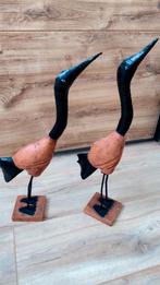 2 decoratievogels hout met metaal, Antiek en Kunst, Kunst | Designobjecten, Ophalen of Verzenden