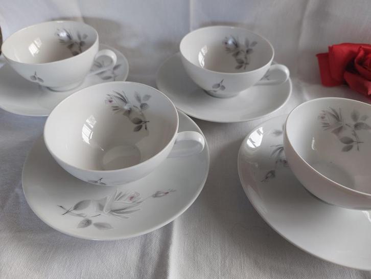 Eschenbach | Larissa Midnight Rose set van 4 kop + schotel, Antiek en Kunst, Antiek | Servies los, Ophalen of Verzenden