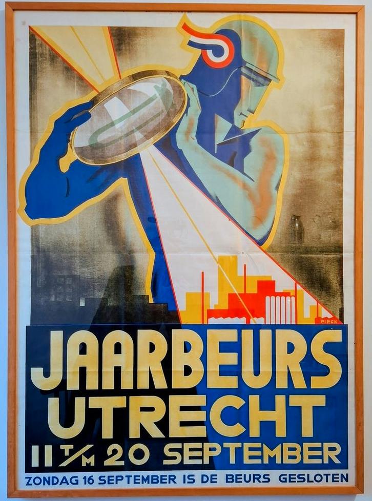 Jaarbeurs Utrecht affiche Henri Pieck Art Deco 1934, Verzamelen, Posters, Gebruikt, Reclame, Deurposter of groter, Rechthoekig Staand