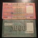 Lebanon 1000 & 5000 lira biljet, Setje, Ophalen of Verzenden, Centraal-Azië
