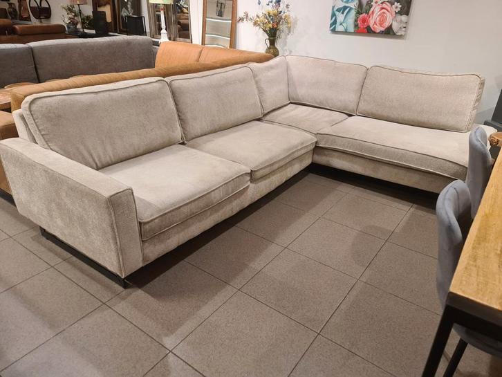 Nieuwe hoekbank soft boucle ribcord stof wit/grijs 290x215cm, Huis en Inrichting, Banken | Complete zithoeken, Nieuw, Hout, Kunststof
