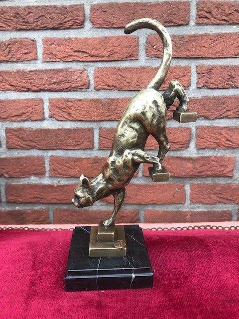 bronzen beeld, kat daalt de trap af!, Antiek en Kunst, Antiek | Koper en Brons, Brons, Ophalen of Verzenden