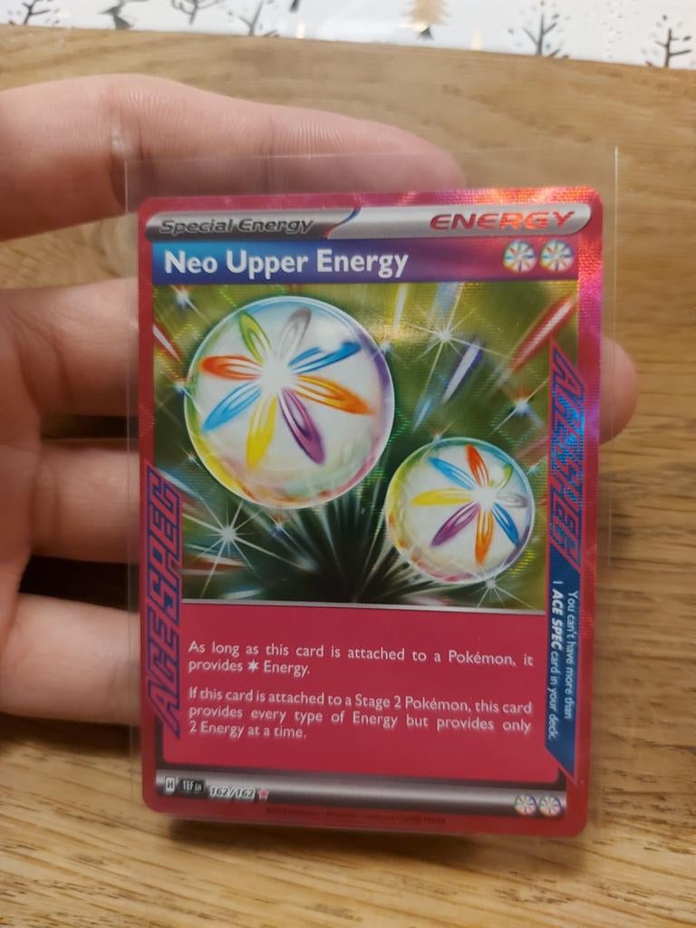 Neo upper energy Ace Spec Pokemon Temporal Forces, Ophalen of Verzenden, Zo goed als nieuw, Losse kaart, Foil