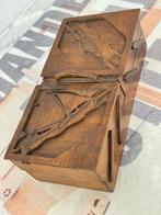 1950 antiek Antieke sieradendoos Hout kist doos met schepen, Antiek en Kunst, Curiosa en Brocante, Ophalen of Verzenden