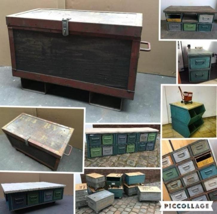 Kist Werkplaatskist Salontafel Opbergkist Bakken Stapelbak, Huis en Inrichting, Woonaccessoires | Kisten, Metaal, Ophalen of Verzenden