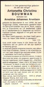 Bouwman Antonetta Christina 1886 Gaanderen 1962, Verzamelen, Bidprentjes en Rouwkaarten, Ophalen of Verzenden