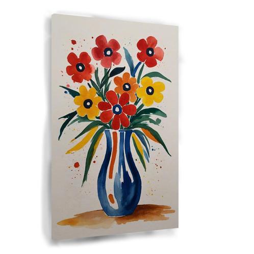 Bloemen in vaas waterverf canvas 60x90cm - 18mm., Huis en Inrichting, Woonaccessoires | Schilderijen, Tekeningen en Foto's, Nieuw