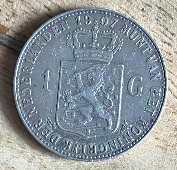 1 gulden 1907 Wilhelmina, Postzegels en Munten, Munten | Nederland, Losse munt, 1 gulden, Koningin Wilhelmina, Zilver, Ophalen