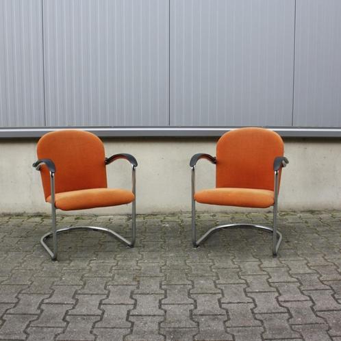 Gispen 414 fauteuiltjes | Dutch Originals | WH Gispen, Huis en Inrichting, Fauteuils, Gebruikt, Metaal, Stof, 50 tot 75 cm, Minder dan 75 cm