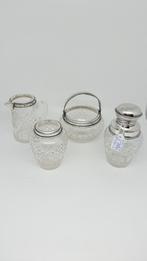 Zeer gave 4 delige kristallen set met zilveren parelrand., Antiek en Kunst, Ophalen of Verzenden, Zilver