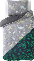 Kinderdekbedovertrek 140x200/220 Glow in the dark Dinosaurs, Dekbedovertrek, Nieuw, Grijs, Verzenden