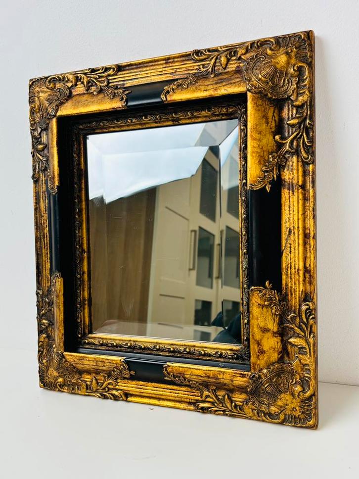 Antieke 19e eeuws barok bladgoud spiegel, Antiek en Kunst, Antiek | Spiegels, Minder dan 50 cm, Rechthoekig, Ophalen of Verzenden