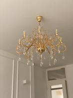 Gouden Hanglamp met Kristallen, Huis en Inrichting, Lampen | Kroonluchters, Ophalen, Zo goed als nieuw, Metaal
