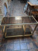 servis tafel bronzen lijsten en glazen platen op wieltjes, Zo goed als nieuw, 75 cm of meer, Rechthoekig, Hout