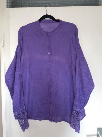paarse katoenen blouse met kante mouwen mt 44 beschikbaar voor biedingen